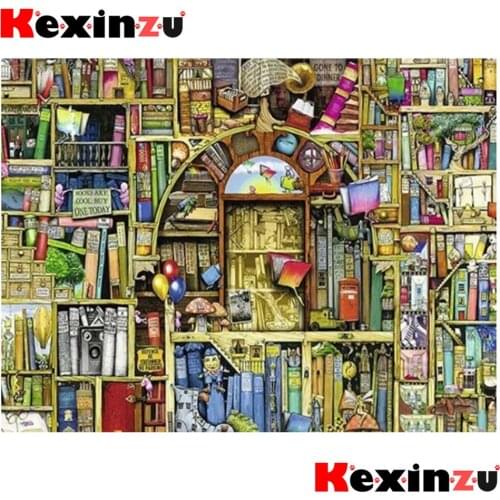 Kexinzu Full 5D DIY Square/Round Diamond Painting"bookshelf Scenery" 3D Embroidery Cross Stitch Mosaic diamondpainting Gift