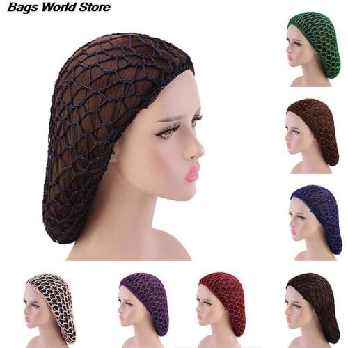 New 1PC Womens Mesh Hair Net Crochet Cap Good Quality Solid Color Snood Sleeping Night Cover Turban