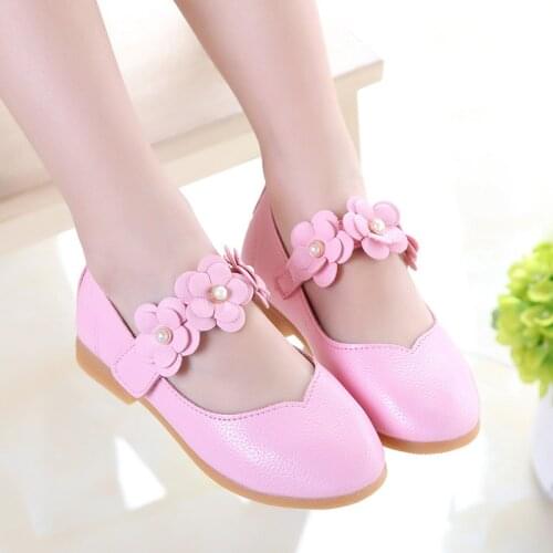 2021 New Girls Flat Shoes Mary Jane School Uniform Flats Sweet Flowers fashion Kids Party Dress Princess Shoes PU Casual shoes