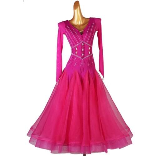 Modern Dance Dress V-neck Long Skirt Mesh Sleeve Performance Clothing Profession Custom Child Woman Ballroom Competition Clothes
