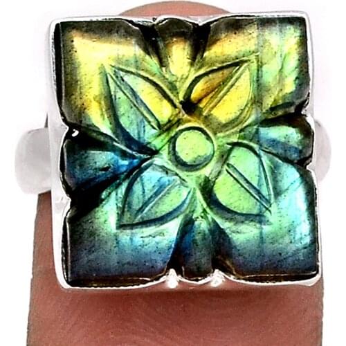 Genuine Carved Labradorite Ring 925 Sterling Silver, USA Size : 6.75 , AR4350