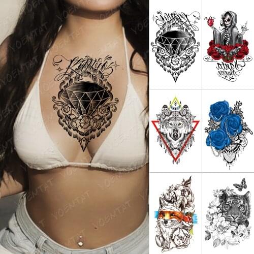 Waterproof Temporary Tattoo Sticker Diamond Wolf Fox Tiger Flash Tattoos Butterfly Flower Body Art Arm Fake Tatoo Women Men