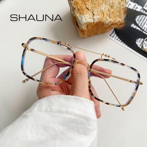 SHAUNA Anti Blue Light Double Bridges Square Eyeglasses Optical Computer Glasses