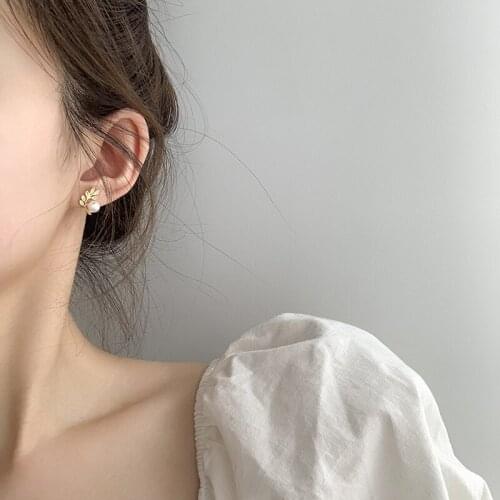2021 New Fashion Micro-Inlaid Zircon Pearl Leaves Rose Ins Sweet Girl Temperament Earring For Women Anniversary Gift Jewelry