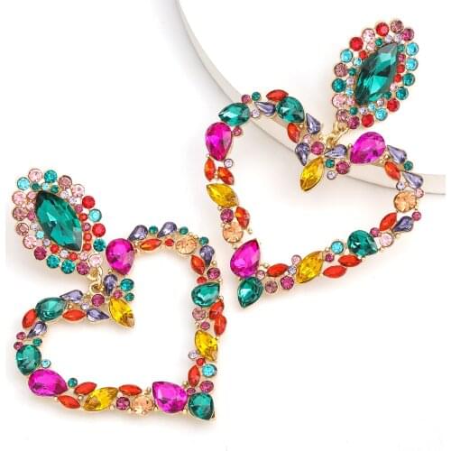 LUBOV 2020 Trendy Flowers Heart Dangle Drop Earrings for Women Alloy Metal Gold Color Long Statement Earring Party Jewelry