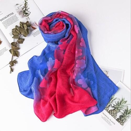 2020 New Fashion Women Cut Flowers Hollow Lace Gradient Silk Scarf Spring Shawls And Wraps Towel Femme Beach