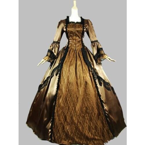 Gold vintage sweet lolita dress palace lace flare sleeve dark grain long victorian dress kawaii girl gothic lolita op cosplay