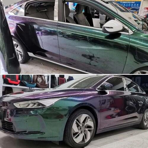 1.52x18M Glossy Sparking Diamond Chameleon Purple Green PVC Vinyl Wrap Decals Car Whole Body Sticker Color Changing Film