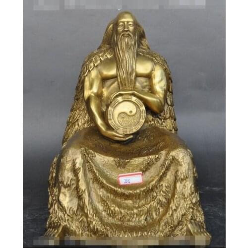 12" chinese brass Taoist Grandfather Jiang Jiang Ziya god Eight Diagrams statue