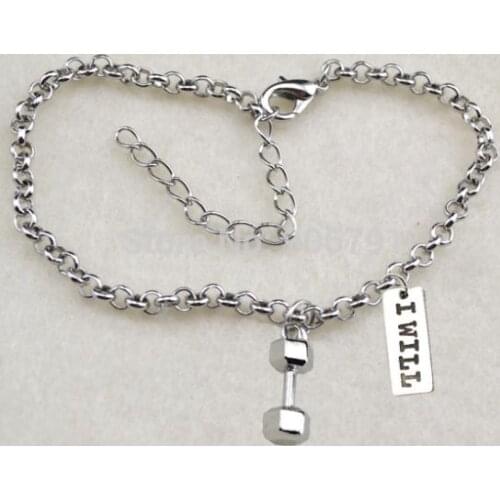 20pcs a lot sport dumbbell and rectangular i will charms bracelet