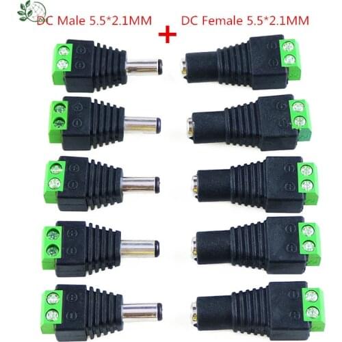5 Set 10 pcs Cameras 2.1mm x 5.5mm Female Male DC Power Plug Adapter Female Plug Jack Adapter Connector Male Plug Socket green