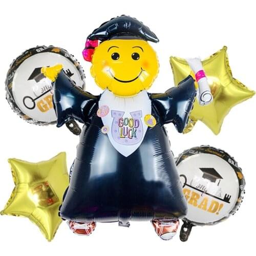 5pcs/set Cartoon Comic Foil Balloon Aluminum Children Student Graduation Party Bachelor Master Doctor Ceremony School Decor
