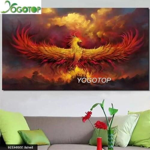 Large 5D Diy Diamond mosaic Fire phoenix 3D Diamond Painting square Round Rhinestone Diamant Embroidery Animal peacock YY1804