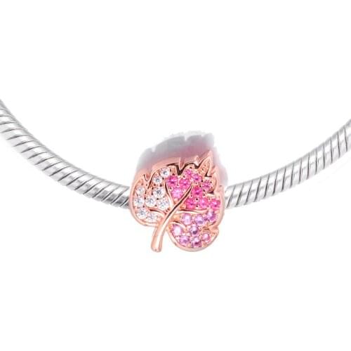 Authentic 925 Silver Jewelry Sparkling Pave Leaf Charm Fits European Charms Bracelets Woman DIY Beads For Jewelry Making