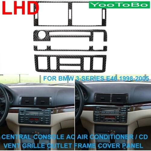 LHD RHD Carbon Fiber Central Console AC Air Conditioner Vent Grille CD Button Frame Cover Panel For BMW 3-Series E46 1998-2005