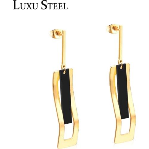 LUXUSTEEL Ear Piercing Gold Color Gometry Black Shell Drop Earrings Collier Female Stainless Steel High Polished Earring Gift