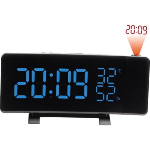 TS5210 Color Time Projection FM Radio Clock 180 Rotating LED Digital Curved Screen Temperature Humidity Meter Snooze Alarm Clock