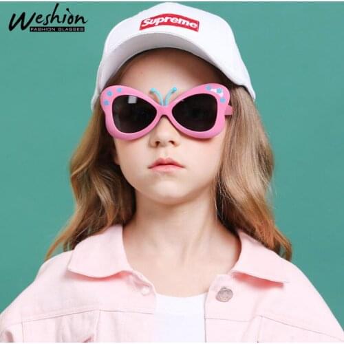Heart Kids Sunglasses Polairzed Children Sun Glasses For Boy Girls Silicone Flexible Frame 3-12 years Child Eyewear UV400 Pink