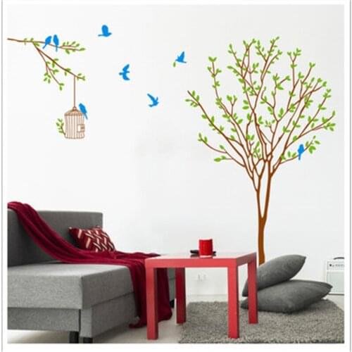 Environmentally Friendly Tree and Bird Cage Removable Decorative Wall Sticker Bedroom Living Room Porch Background Decoration