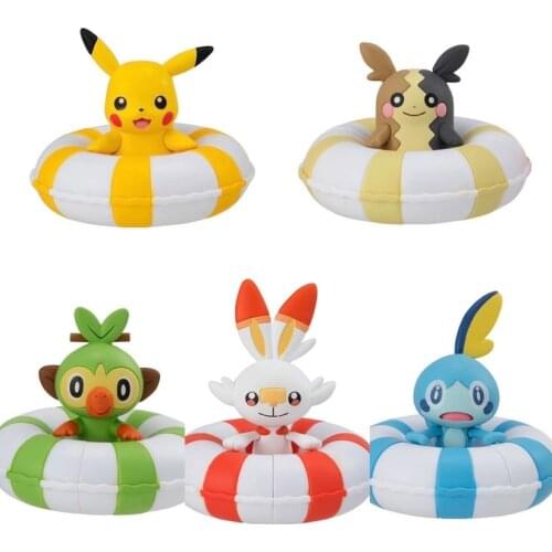 Pokemon Gacha Toys Floating Swimming Ring Series Grookey Scorbunny Sobble Pikachu Action Figure Toys