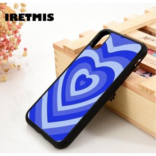 Iretmis 5 5S SE 6 6S TPU Silicone Rubber Phone Case Cover for iPhone 7 8 Plus X Xs 11 12 MINI Pro Max XR Blu Retro Heart