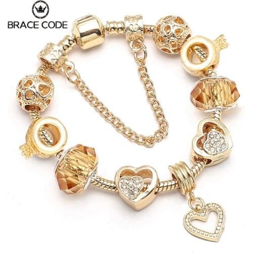 BRACE CODE Dropshipping Gold Color Heart Pendant Charm Bracelet Hollow Love Beads Brand Bracelet & Bangle For Women Jewelry