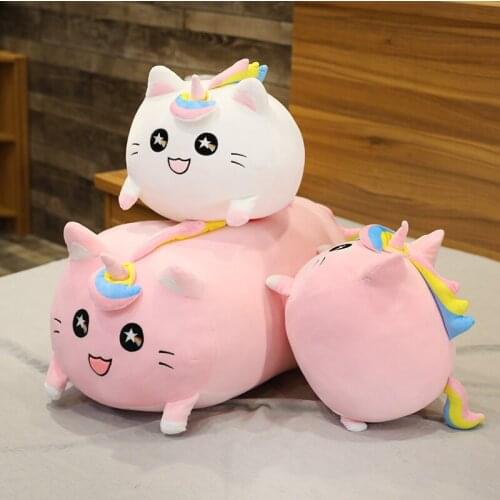 Kawaii Unicorn Pillow with Hand Warmer Stuffed Animal Soft Plush Cat Cushion Toys for Kids Girls Birthday Gift Sofa Home Decor