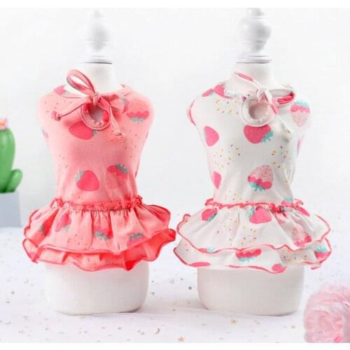 Cute Strawberry Dog Dress Summer Cat Puppy Doggie Clothes Chihuahua Yorkshire Small Dog Costume Skirt Poodle Pomeranian Clothing