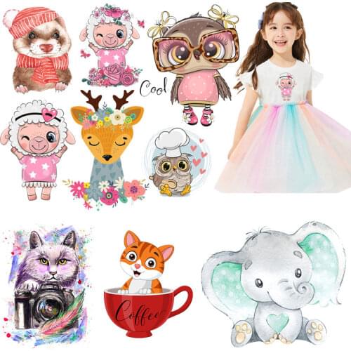 Cute Small Animals Heat Vinyl Transfer For Clothing Sheep/Owl Sticker Diy Washable T-shirt Iron On Transfers On Clothes Applique