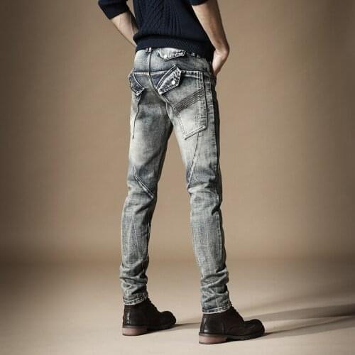 Fashion Man Slim Skinny Biker Men Taped Fit Pants Jean Homme Slim 2020 Cowboy Pants Male Nine Part Bound Feet Nine Part Pants