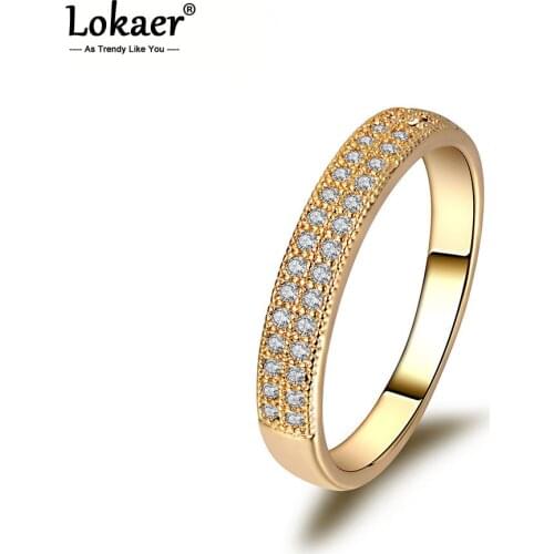 Lokaer Trendy Gold/Silver Color Engagement Party Rings Jewelry For Girls Pave Setting 2 Rows Rhinestone Anniversary Ring LR17171