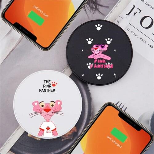 Cartoon Pink Panther Qi Wireless Charge For iPhone 12 8 Plus X XR XS 11 Pro Max Charging Pad Induction For Samsung S10 S9 S8plus