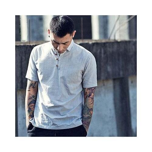 Mens Pullover Cotton Linen Shirts Short Sleeve Slim Cotton Shirts Men Business Dress Shirts Men Style Quality Clothes TS-169