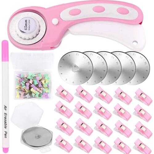 Nonvor DIY Leather Craft Set 45mm Rotary Cutter with Five Replacement Blades Sewing Clips and Bow Tie Fixing Needle Tool