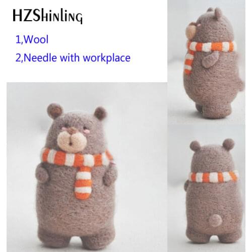 Non-Finished Felt Creative Cute Happy Bear Toy Doll Wool Felt Poked Kitting Non-Finished Handcarft Wool Felting Material Package