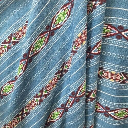 Ethnic Chiffon Fabric Crepe New National Style Stripe Print Cloth Shirt Beach Long Skirt Costume Fabric Seersucker