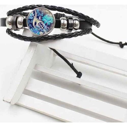 New fashion piano crystal glass bracelet black leather female crystal bracelet jewelry