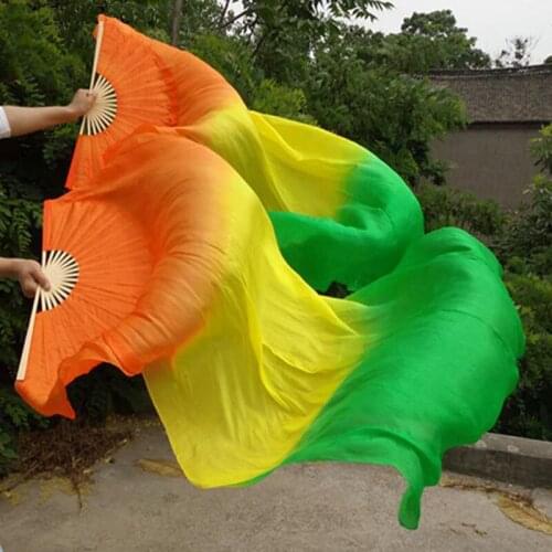 NEW 1pair (L+R) 100% pure real Silk Fan Veils for bellydanceing Sexy Stage Performance Props Fans 1.8x0.9M