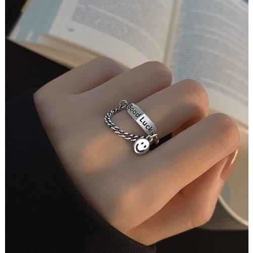 New Fashion Trend Simple Ring Creative Personality Chain Tassel Smiley Face Retro Punk Style Rings for Women Party Jewelry Gifts