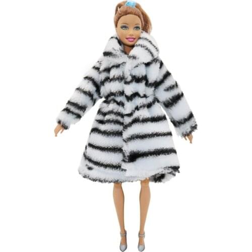 NK Newest Doll Zebra Black And White Striped Wool Coat Noble Party Clothing Top Fashion Dress For Barbie Doll Toy Gift 5X