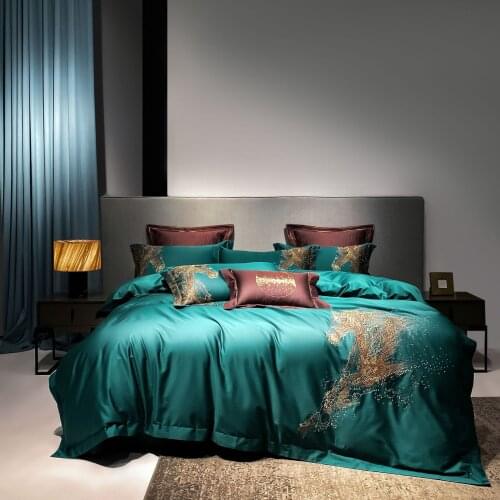 Solid Embroidered Bedding Se Luxury Double Bed Sheet Sets Bed Linen Euro Duvet Cover Bedspread