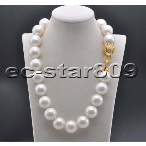 P6315 20" 20mm White Round SOUTH SEA SHELL PEARL NECKLACE CZ Cougar Choker