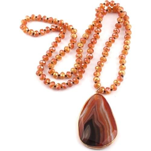 Free Shipping Fashion Crystal Glass Knotted Facet Natural Stone Drop Pendant Necklaces