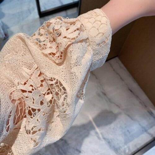 Spring / Summer 2020 New Dress Hollow Lace Three Quarter Sleeve V-neck Midi Dress