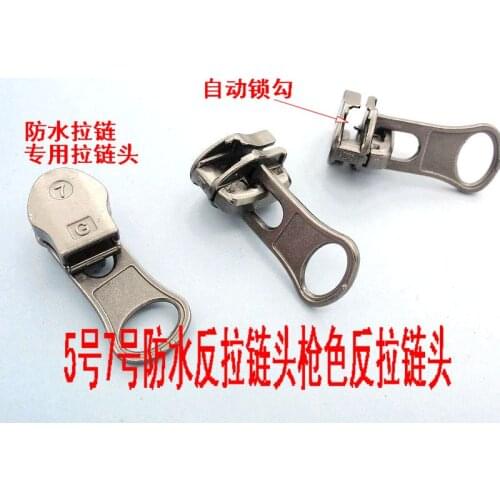 Plating7# zip head/pullers/reverse placing/gun color/used for waterproof zipper sliders/Ski suit/Down jacket/free shipping
