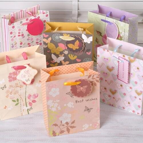 Butterfly party gift bag with ribbon handle paper flower gift bag wedding party birthday baby shower decoration supplies