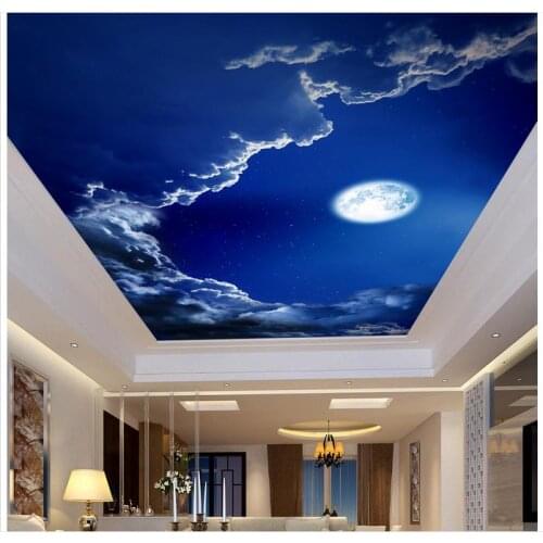 Custom photo wallpaper 3d ceiling murals wallpaper Romantic night sky the moon suspended ceiling frescoes wall papers decoration