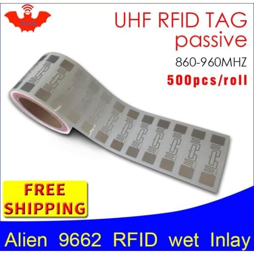 RFID tag UHF sticker Alien 9662 EPC6C wet inlay 915mhz868mhz Higgs3 500pcs free shipping long range adhesive passive RFID label