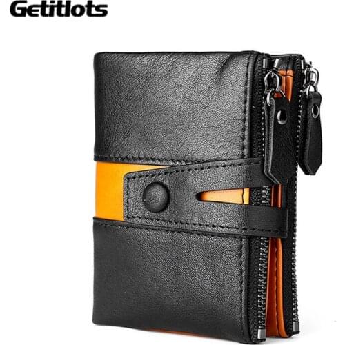 2021 Luxury Wallet New Splice Leather Coin Purse Small Card Holder Double Zipper Portomonee Male Wallet Fashion Pocket Purses