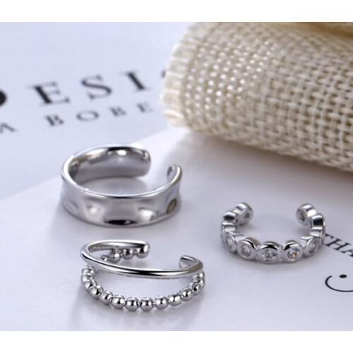 New 3Pcs/Set S925 Korean Design Zircon Geometric Earrings Female Double Twist Without Pierced War Clip Ear Cuff